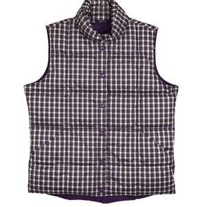 Lands' End Down Filled Quilted Puffer Vest Purple Plum Black Tartan Plaid S 6 8